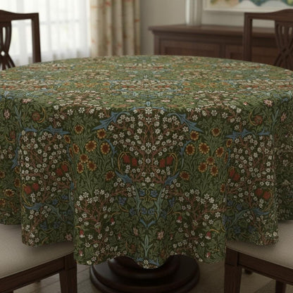 William Morris Blackthorne Tablecloth Forest Green , Round Oval Rectangle , Handmade UK