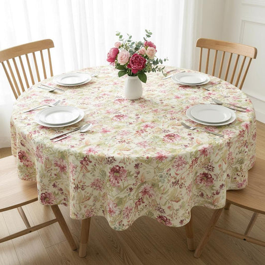 Round Watercolour Flowers Tablecloth , Light Beige Raspberry Tablecloth , Round Tablecloth , Oval Tablecloth , Rectangle Square Tablecloth