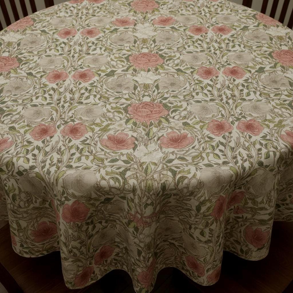 William Morris Ophelia Floral Tablecloth: Chintz Red, Handmade UK