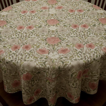 William Morris Ophelia Floral Tablecloth: Chintz Red, Handmade UK