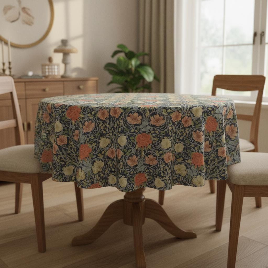 William Morris Ophelia Blue Tablecloth , Square Rectangle Oval Round , Handmade UK