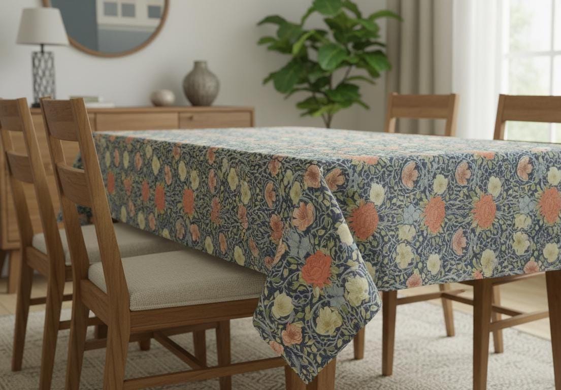 William Morris Ophelia Blue Tablecloth , Square Rectangle Oval Round , Handmade UK