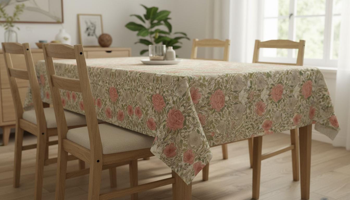 William Morris Ophelia Floral Tablecloth: Chintz Red, Handmade UK