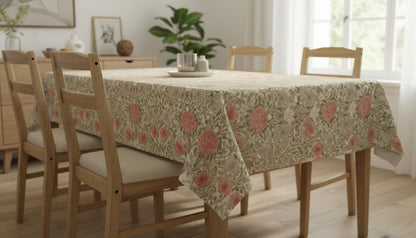William Morris Ophelia Floral Tablecloth: Chintz Red, Handmade UK