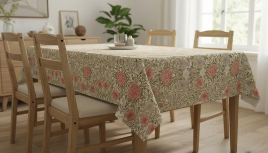 William Morris Ophelia Floral Tablecloth: Chintz Red, Handmade UK