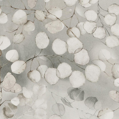 Honesty Leaves Grey Tablecloth , Scandi Botanical Leaf Print Table Cloth , Round Oval Rectangle