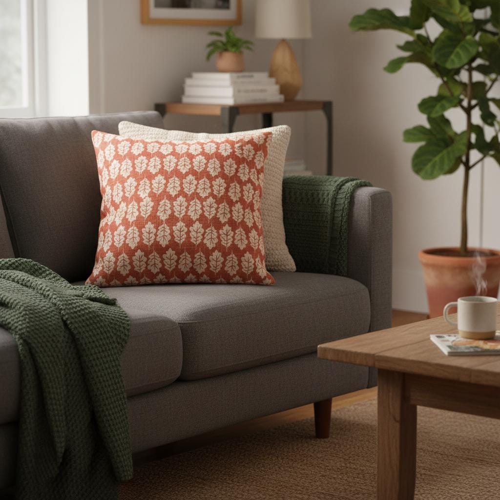 Autumn Leaf Great Oak Paprika Orange Cushion Cover , Throw Pillow , Scatter Cushions , Cushion Cover UK