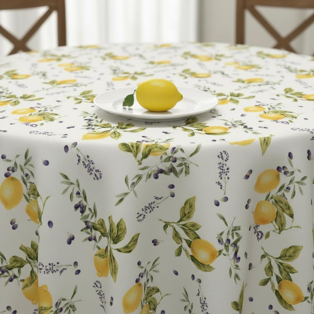 Lemons Tablecloth , Cotton Round Oval Rectangle , Handmade UK