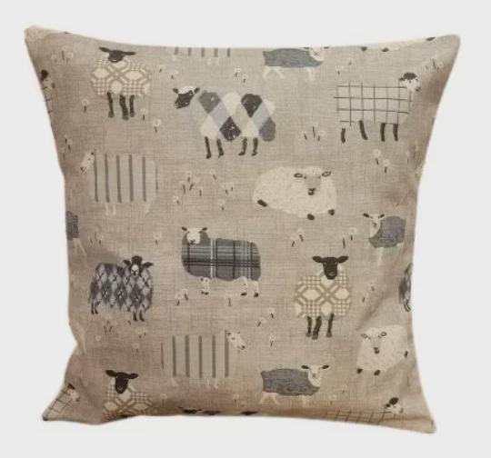 Baa Baa Sheep Beige Grey Charcoal Cushion Cover