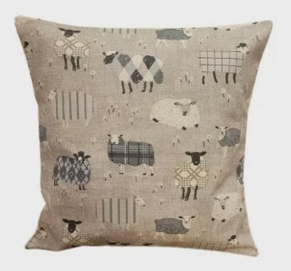 Baa Baa Sheep Beige Grey Charcoal Cushion Cover