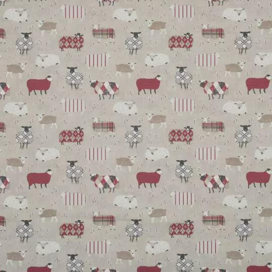 Baa Baa Sheep Peony Red Beige Cushion Cover