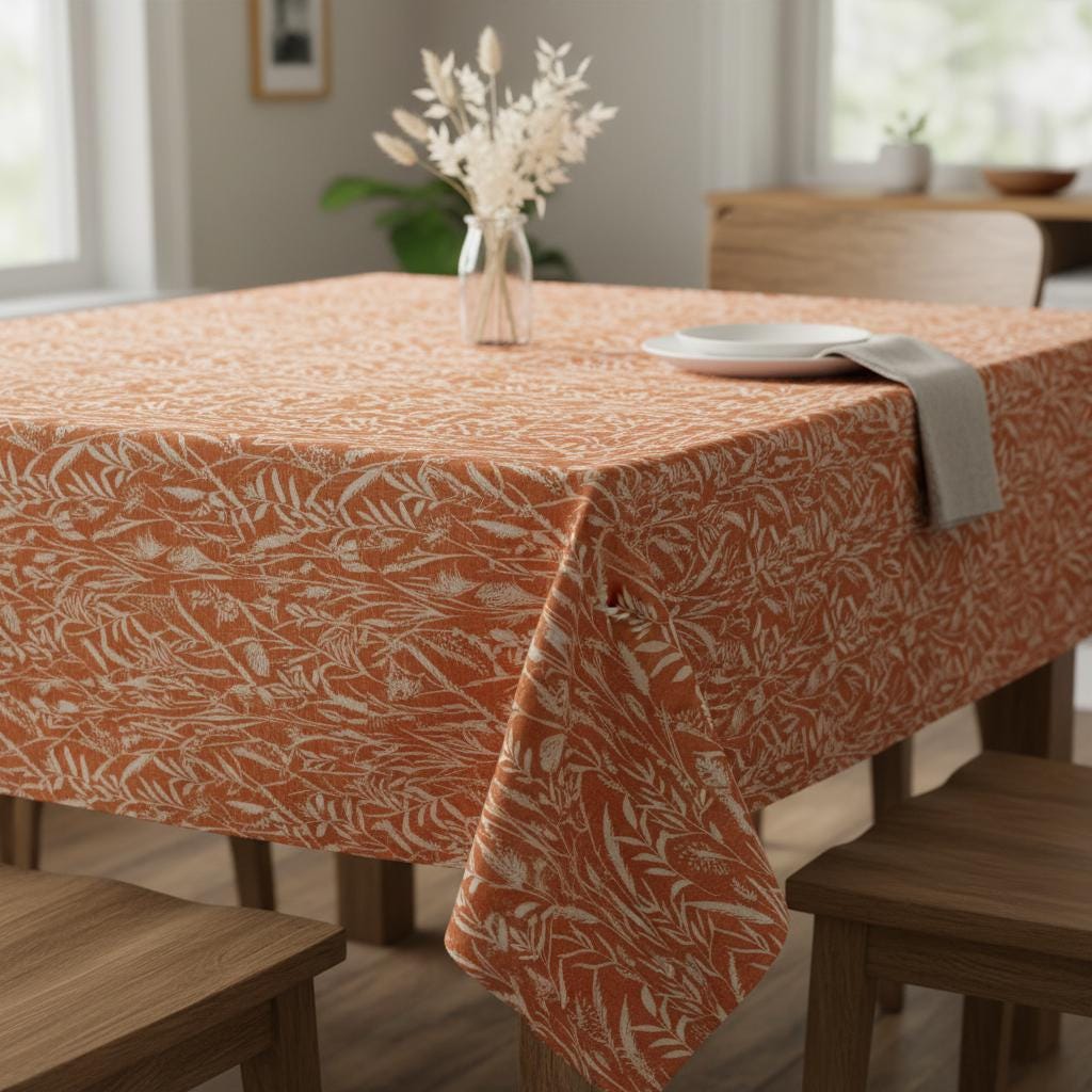 Wild Grasses Clementine Orange Tablecloth , Round Oval Rectangle , Handmade UK