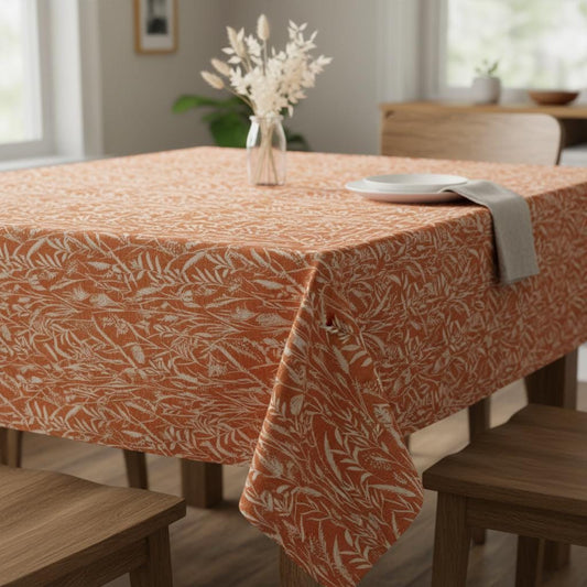Wild Grasses Clementine Orange Tablecloth , Round Oval Rectangle , Handmade UK