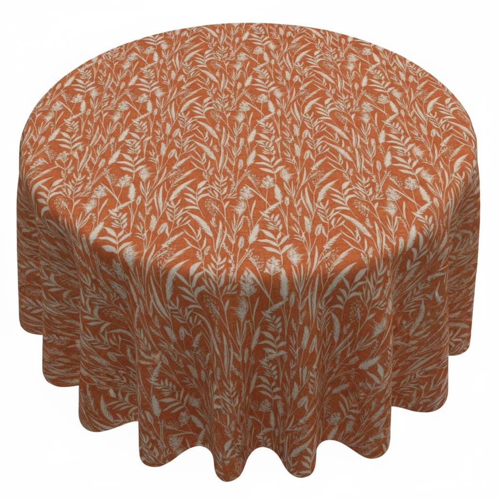 Wild Grasses Clementine Orange Tablecloth , Round Oval Rectangle , Handmade UK