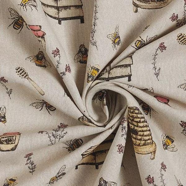 Honey Bees Natural Tablecloth , Round Oval Rectangle Square Table cloth , Handmade UK