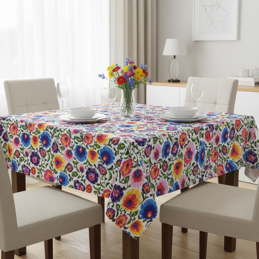 Folk Flowers Tablecloth , Floral Tablecloth , Round Tablecloth , Oval Tablecloth , Scandi Tablecloth , Tablecloth UK