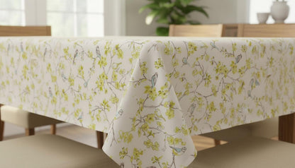 Birdsong Blossom Cotton Tablecloth , Round Oval Rectangle . Handmade UK