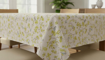 Birdsong Blossom Cotton Tablecloth , Round Oval Rectangle . Handmade UK