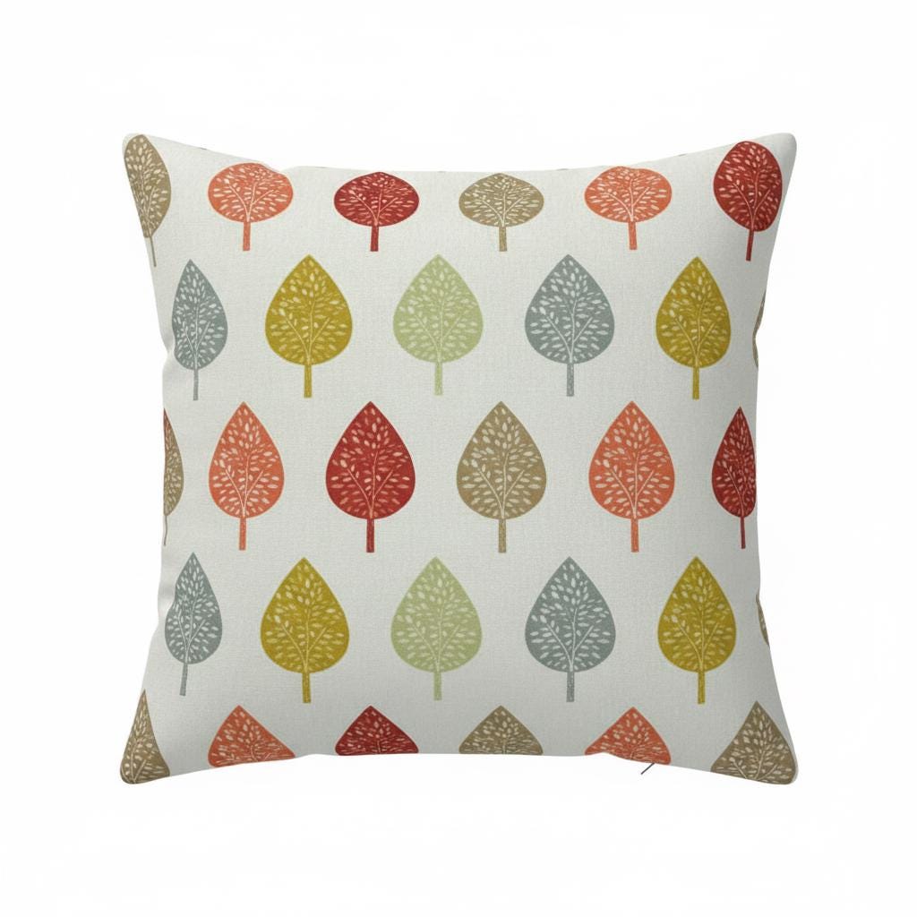 Symmetrical Leaf Leaves Burnt Orange Cushion Cover, Handmade Cotton Throw Pillow