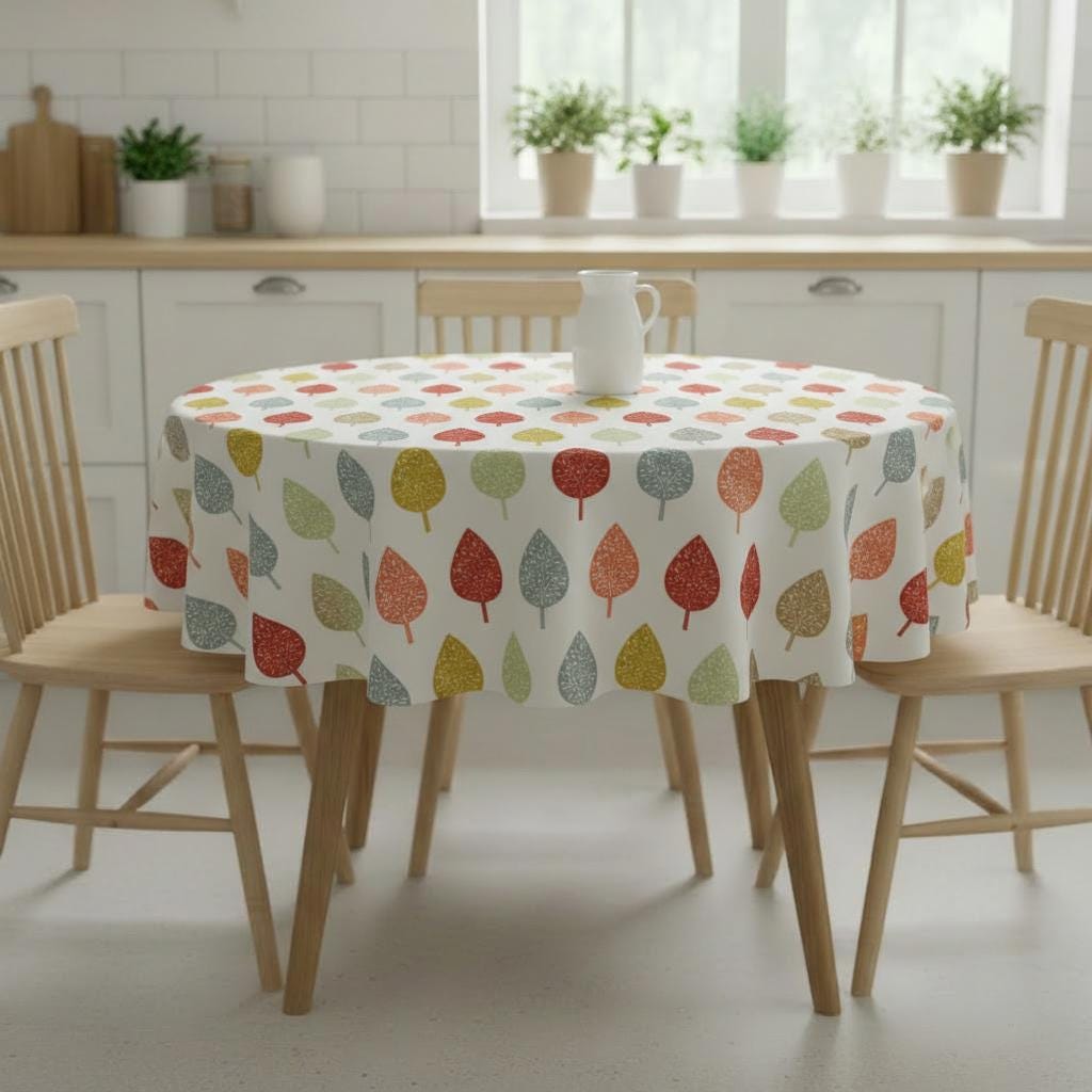 Symmetrical Leaf Leaves Orange Tablecloth , Round Oval Rectange