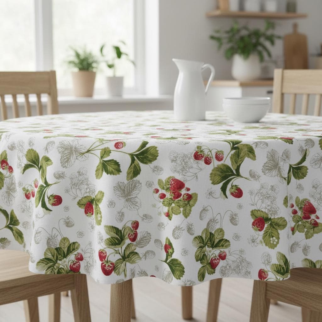 Strawberry Tablecloth , Cotton Round Oval Rectangle Table Cloth , Handmade UK