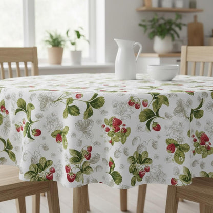 Strawberry Tablecloth , Cotton Round Oval Rectangle Table Cloth , Handmade UK