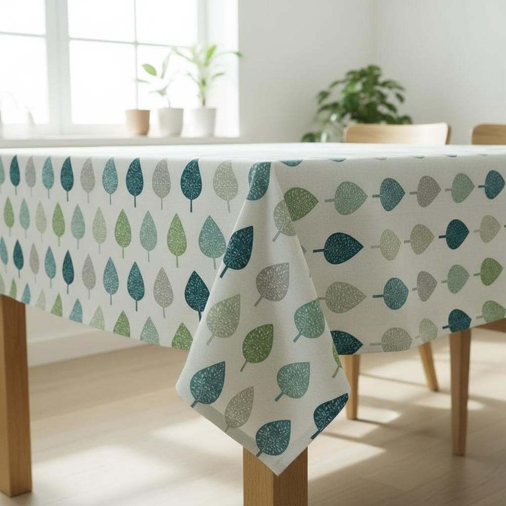 Symmetrical Leaf Leaves Tablecloth , Blue Teal , Round Oval Rectangle