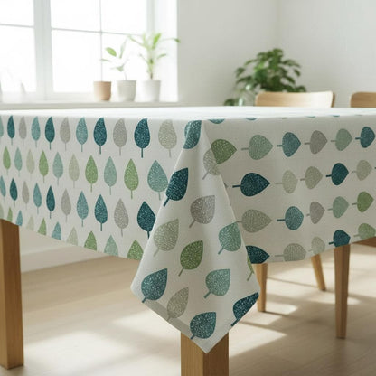 Symmetrical Leaf Leaves Tablecloth , Blue Teal , Round Oval Rectangle