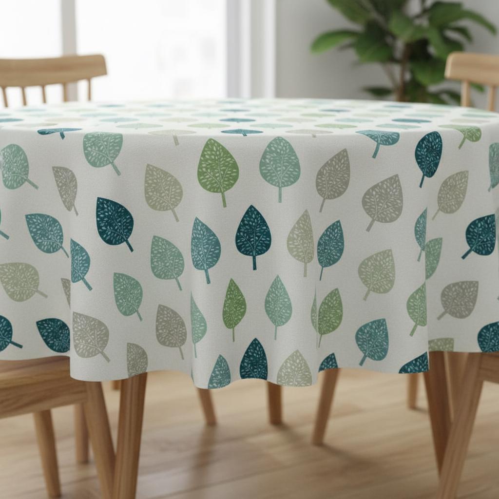 Round Symmetrical Leaf Leaves Tablecloth , Blue Teal , Round Oval Rectange