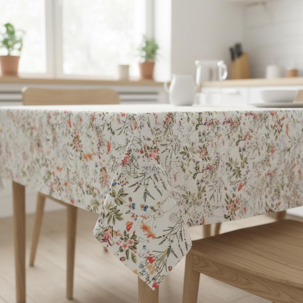 Floral Cotton Tablecloth, Antique Garden Design, Handmade in UK