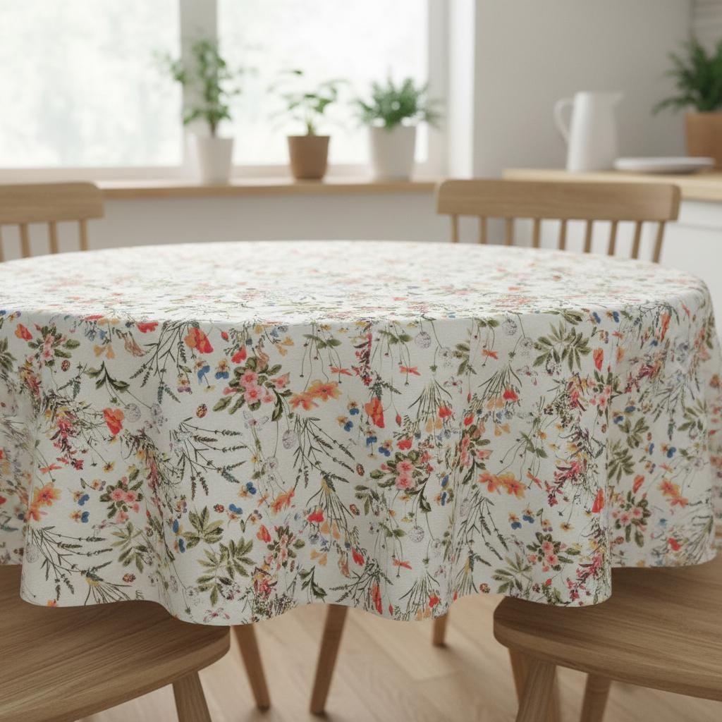 Floral Cotton Tablecloth, Antique Garden Design, Handmade in UK