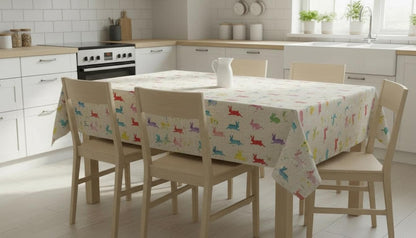 Rainbow Bunny Easter Tablecloth, Handmade Cotton Linen, UK Made