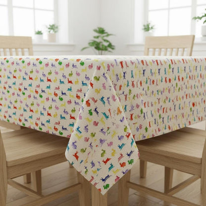 Rainbow Bunny Easter Tablecloth, Handmade Cotton Linen, UK Made