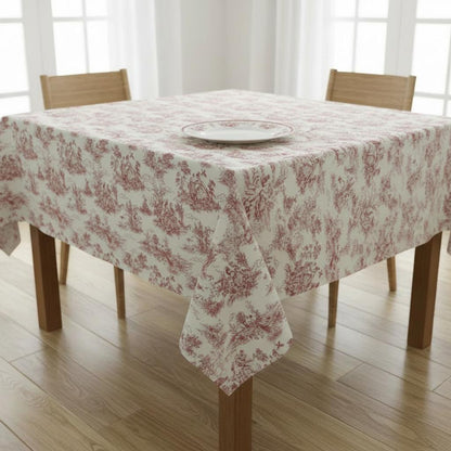 Red Toile De Jouy Tablecloth, French Vintage Style, Handmade