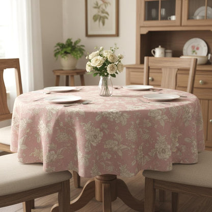 Aquitaine Rose Tablecloth, Pink Floral 100% Cotton, Handmade UK