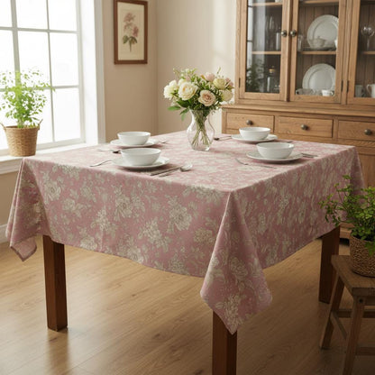 Aquitaine Rose Tablecloth, Pink Floral 100% Cotton, Handmade UK