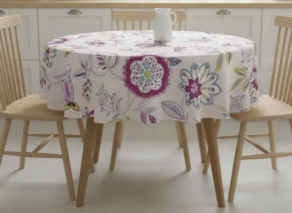 Octavia Damson Purple Floral Tablecloth, Retro Cotton , Handmade UK