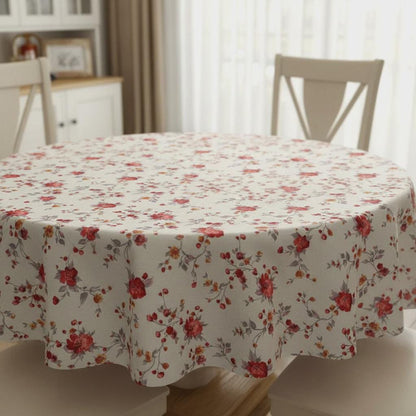 Floral Tablecloth , Cotton Linen Look Oval Round Rectangle Table Cloth , Vintage Style , Handmade Uk