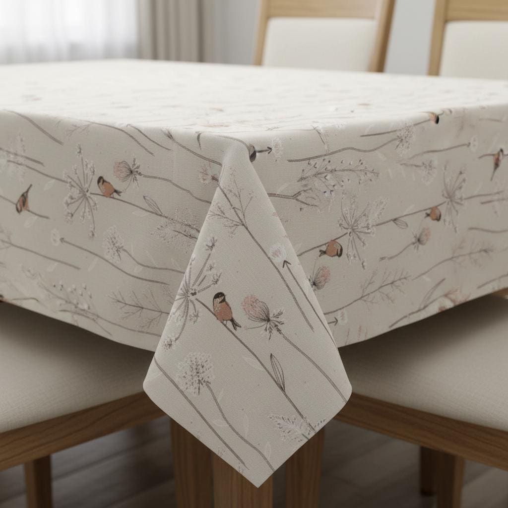 Birds and Twigs Tablecloth: Cotton Linen Look, Handmade in UK
