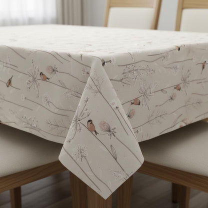 Birds and Twigs Tablecloth: Cotton Linen Look, Handmade in UK