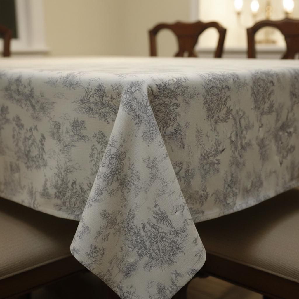 Vintage Toile De Jouy Tablecloth: French Linen, Handmade in UK