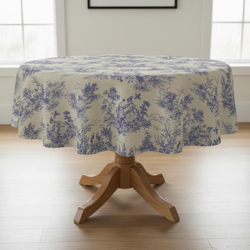 Vintage Toile De Jouy Tablecloth: French Linen, Handmade in UK