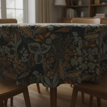 Paisley Leaves Blue Grey Tablecloth , Floral Round Oval Rectangle Tablecloth