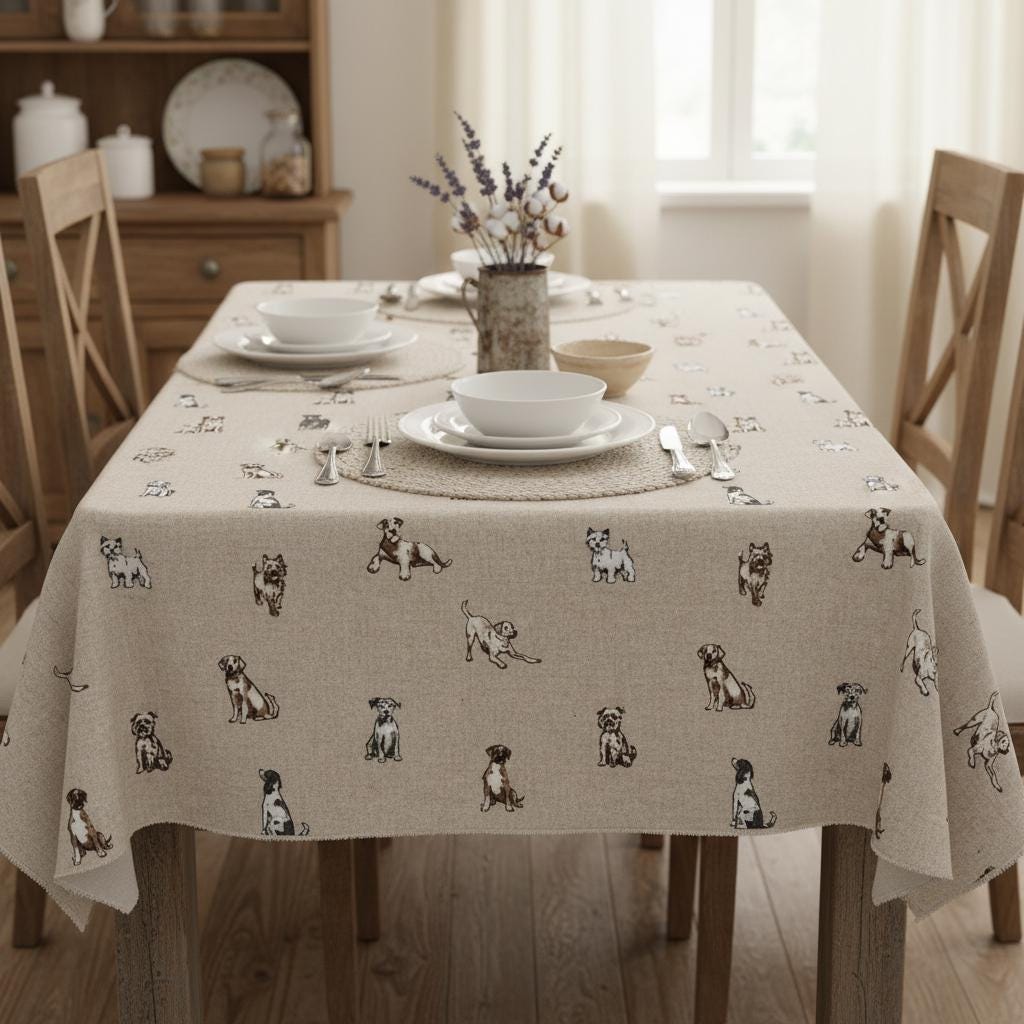 Shabby Dogs Linen Look Tablecloth