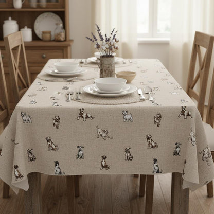 Shabby Dogs Linen Look Tablecloth