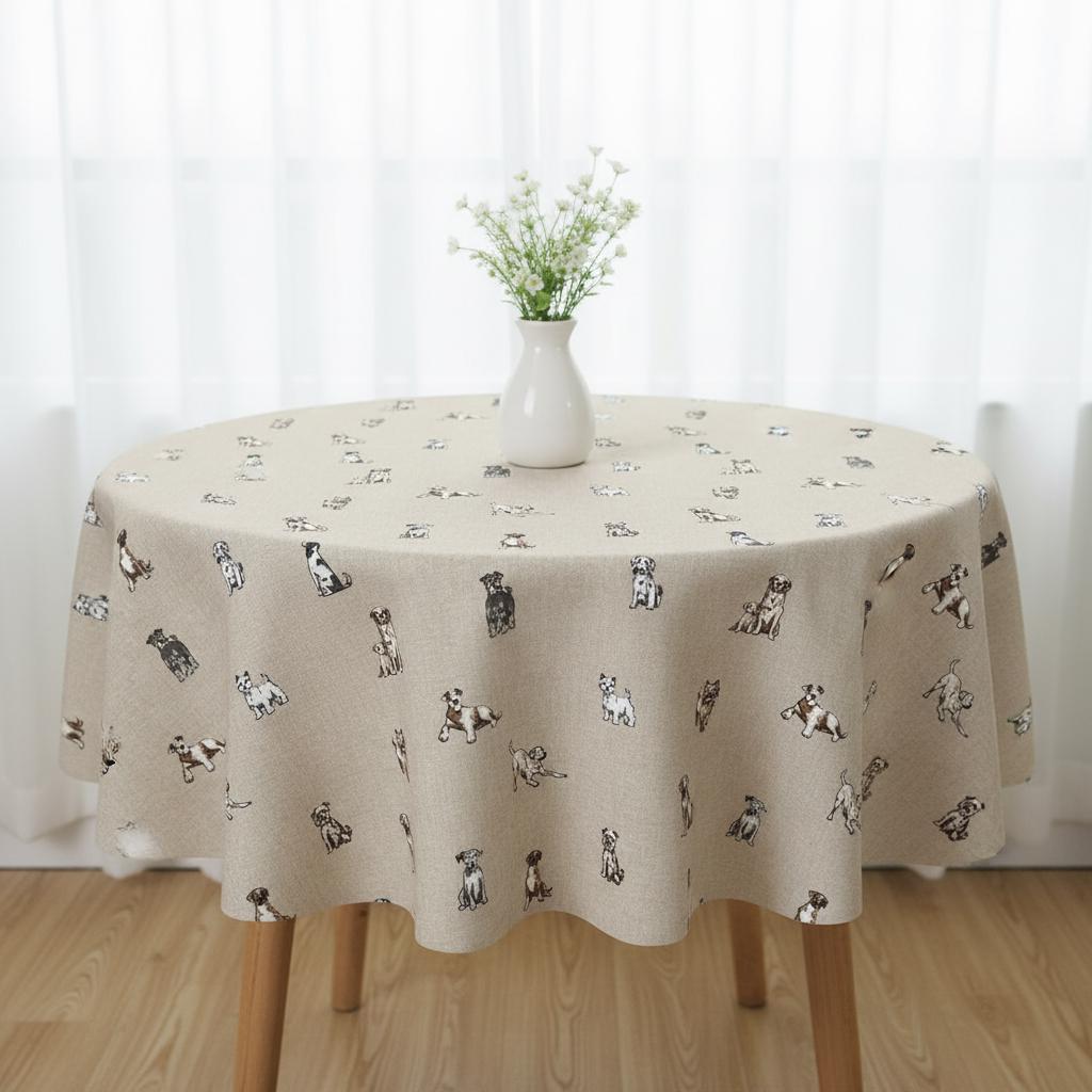Shabby Dogs Linen Look Tablecloth