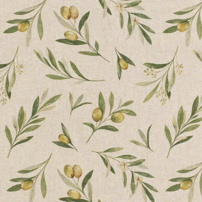 Green Olives Natural Tablecloth , Cotton Linen Look, UK Made