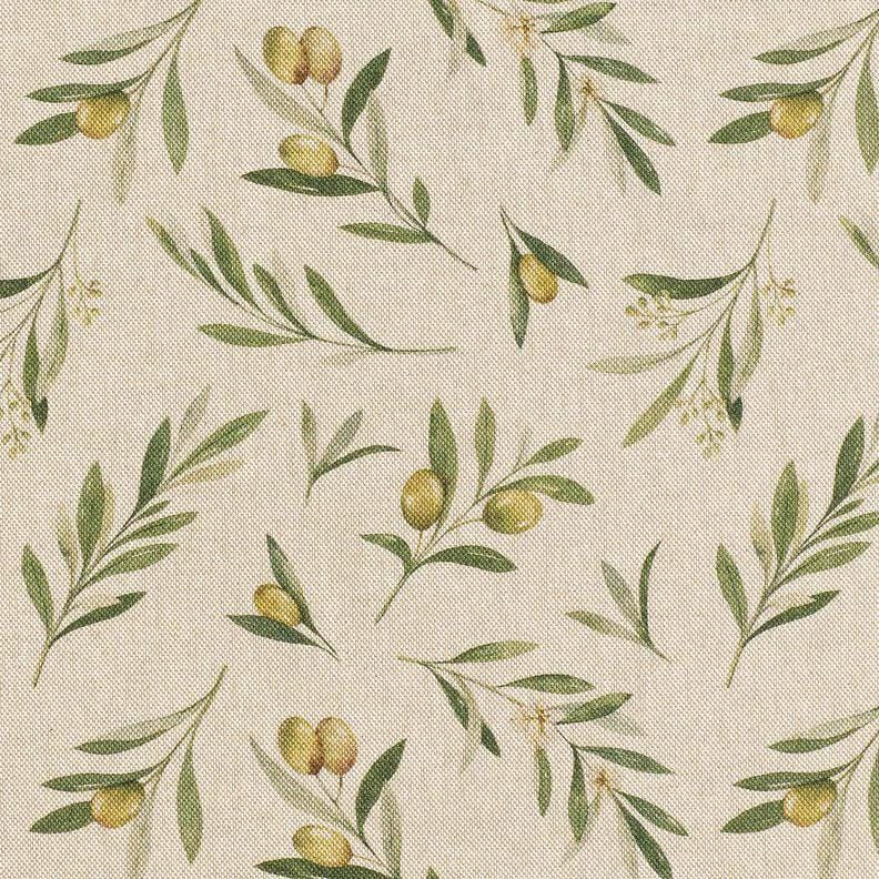 Green Olives Natural Tablecloth , Cotton Linen Look, UK Made