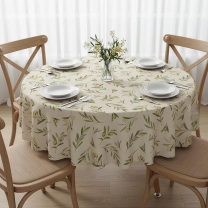 Green Olives Natural Tablecloth , Cotton Linen Look, UK Made
