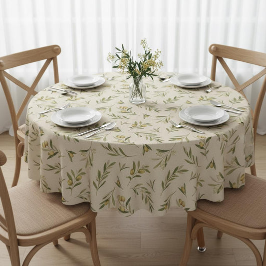 Green Olives Natural Tablecloth , Cotton Linen Look, UK Made